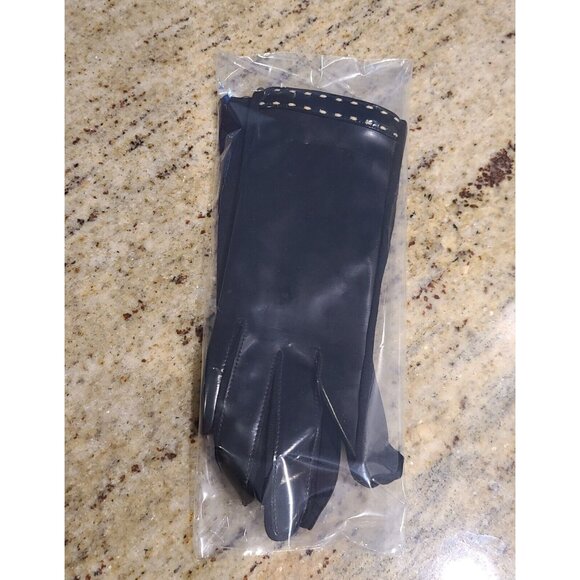 Vintage Size XS-S Black Patent Faux Leather Stretch Formal 8" Gloves Go Go - Picture 13 of 13